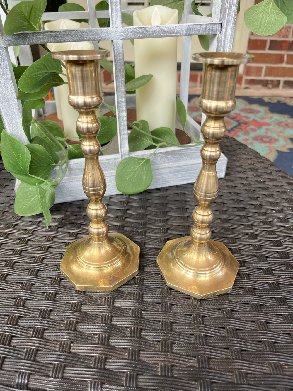 Antique-Style Brass Candlestick Pair - Gold Finish